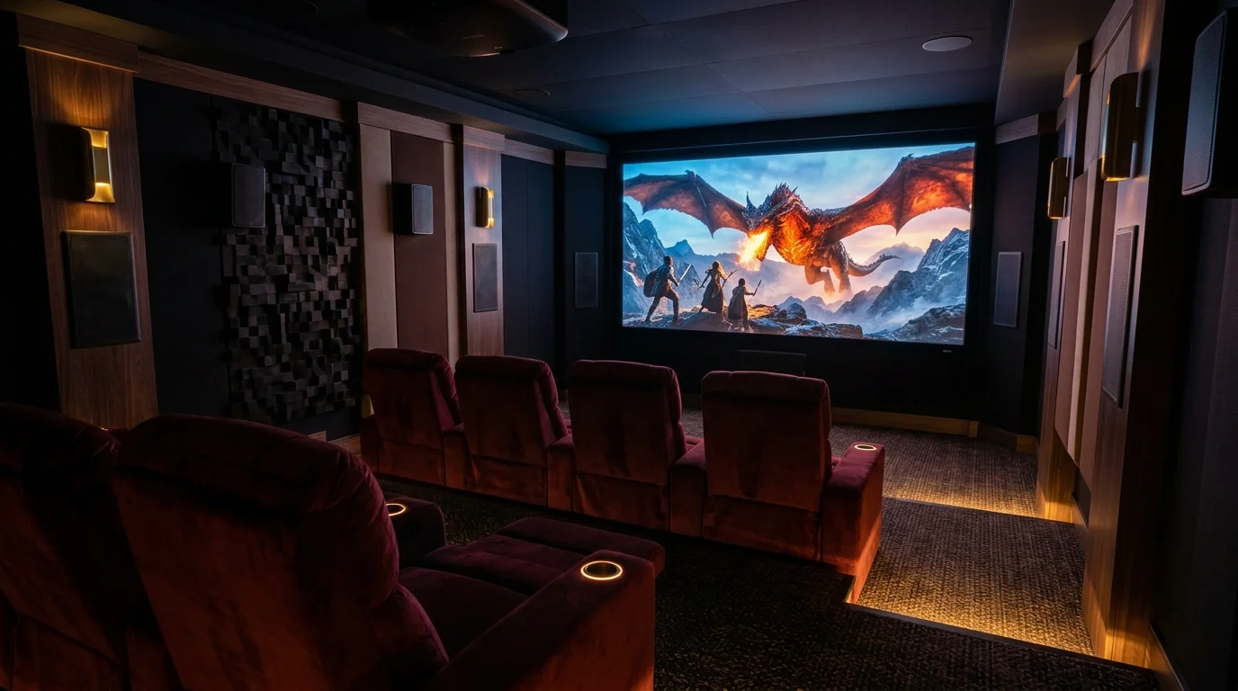 Téléviseur 4K haute fidélité dans un salon parisien diffusant un flux IPTV