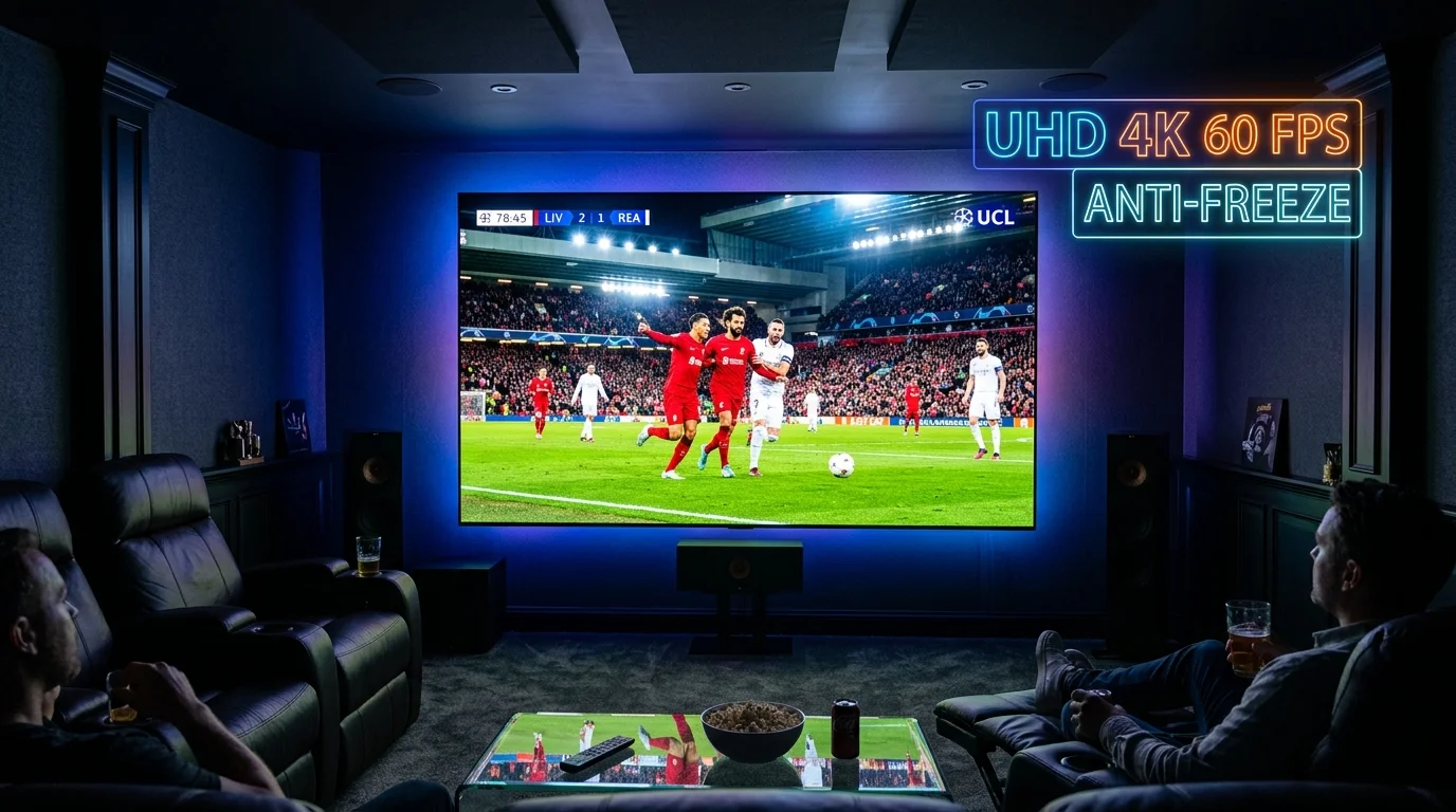 Écran de télévision ultra haute définition diffusant un flux IPTV UHD 4K 60FPS